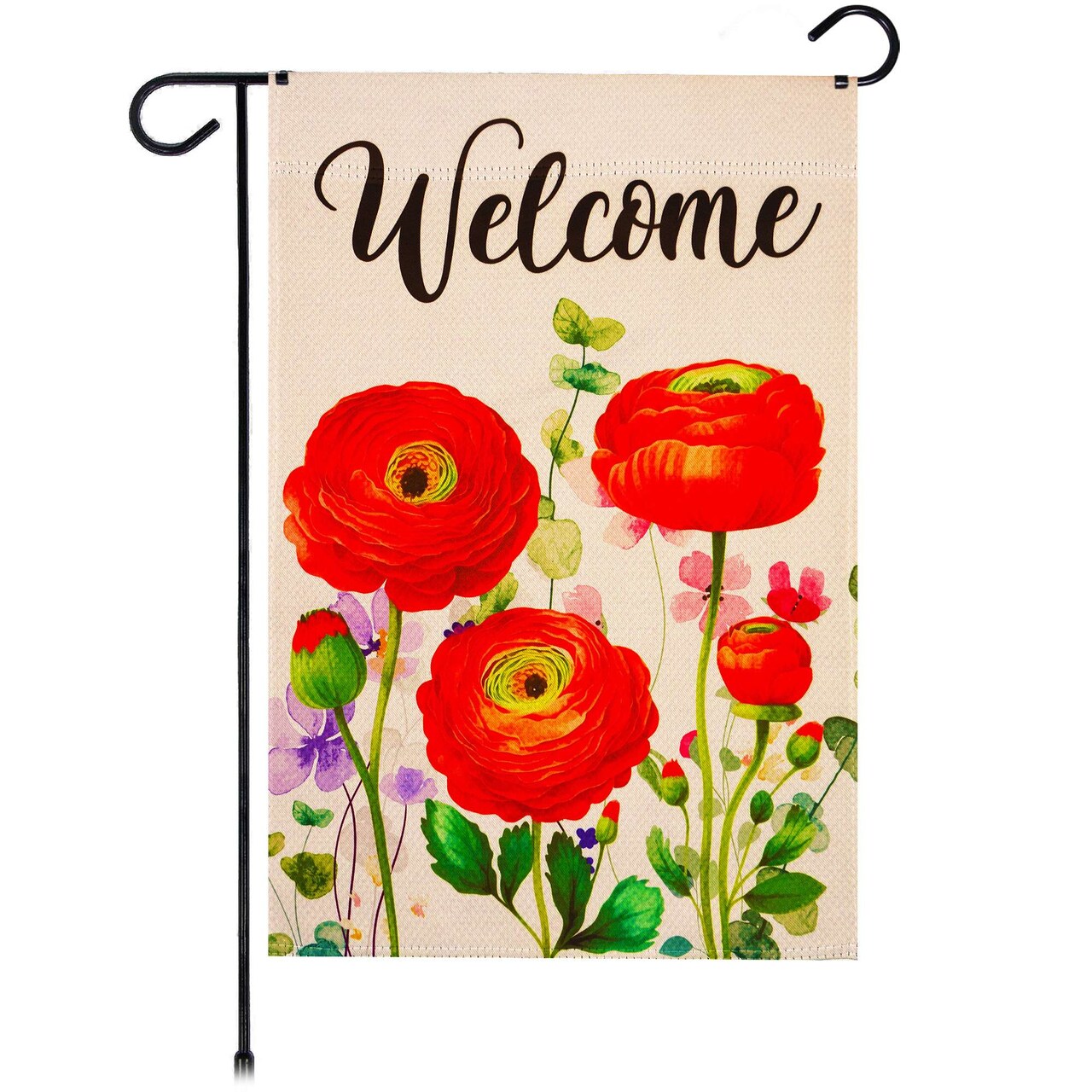 G128 Spring Welcome Red Orange Flowers Garden Flag 12x18 In Double Sided Yard Garden Lawn Decoration
